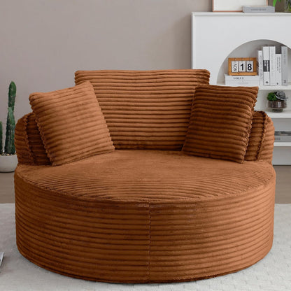 Oversized round Chair Lounge Chaise Indoor, 53.5" Upholstered Corduroy Deep Seat Single Cloud Sofa Chair, Fluffy Modern Large Circle Boneless Sleeper Sofa for Living Room, Bedroom, Orange8
