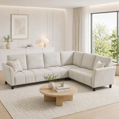 102" L Shaped Couch, 6 Seater Sectional Sofa for Living Room, Beige Couches1