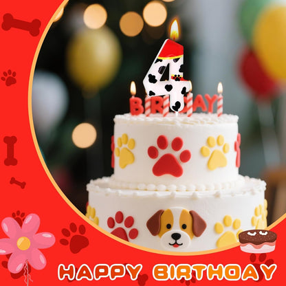 Dog Paw Birthday Candles, Number Candles for Birthday Party Cake Decoration Supplies (Red, Number 4)3