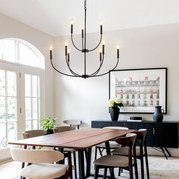 9-Light Black Chandelier for Entryway, Modern Farmhouse Dining Room Light Fixture, Industrial Candle Pendant Light for Foyer Stairway Living Room3