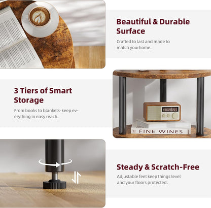 Side Table Living Room, Small round End Table, 3 Tiers Accent Table for Small Spaces, Rustic Brown4