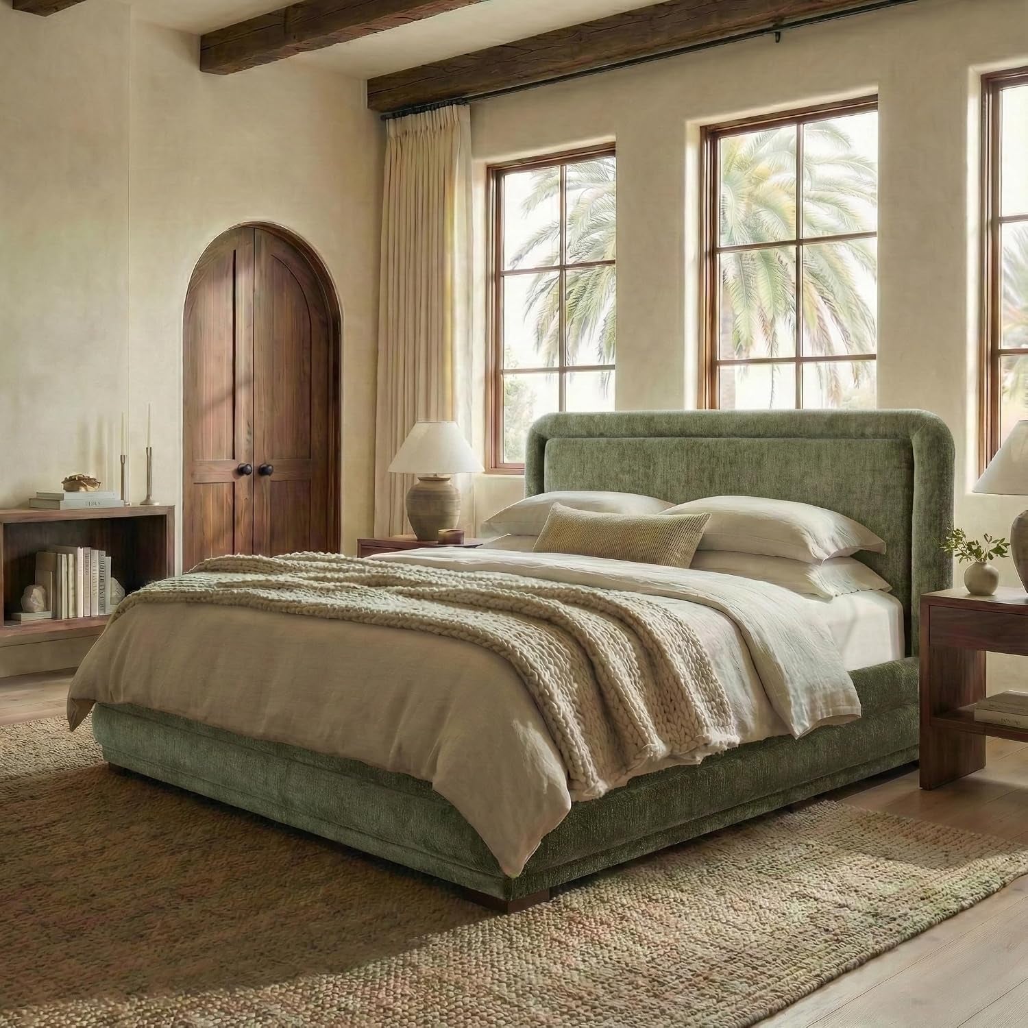 safavieh-couture-collection-jollie-olive-green-chenille-upholstered-king-bed-fabric-platform-bed-with-headboard-modern-bedroom-furniture-sfv4884a-k