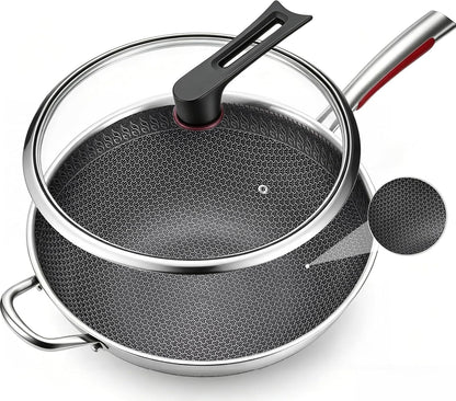 14-Inch Stainless Steel Wok Pan with Glass Lid - Tri-Ply Nonstick Wok & Stir-Fry Pan, PFOA Free Uncoated Cookware for All Cooktops, Induction Compatible, Flat Bottom1