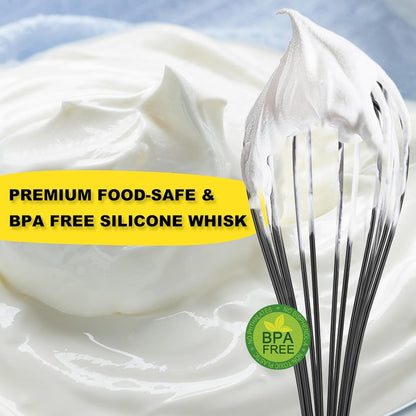 Silicone Whisk Set 8" 10" Kitchen Whisk Black,2-Pack | Food-Grade Material,Dishwasher Safe,Withstands Heat up to 480°F,Perfect for Cooking,Whisking and Blending5