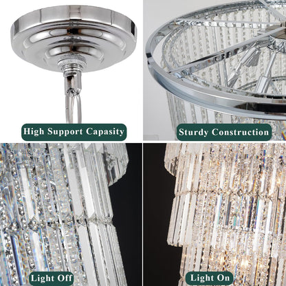 Large Crystal Chandelier for High Ceiling, 28" D X 62" H Modern Chrome Chandelier, 37-Light Luxury Foyer Light Fixture with 79" Adjustable Chain for Staircase Entryway Living Room7