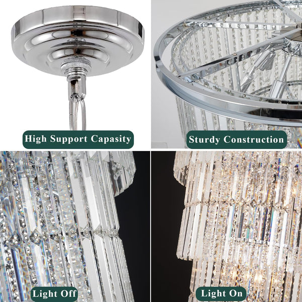 Large Crystal Chandelier for High Ceiling, 28" D X 62" H Modern Chrome Chandelier, 37-Light Luxury Foyer Light Fixture with 79" Adjustable Chain for Staircase Entryway Living Room7