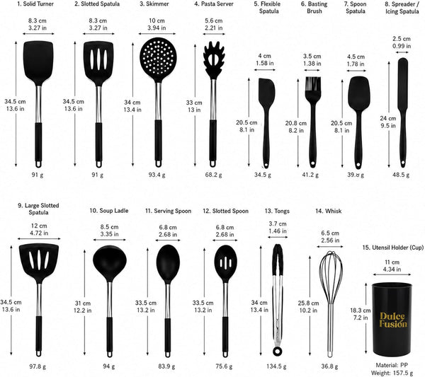 Silicone Cooking Utensil Set, 15-Piece Kitchen Utensils with Stainless Steel Handles & Holder, Bpa-Free Heat Resistant Cooking Tools for Nonstick Cookware, Kitchen Gadgets2