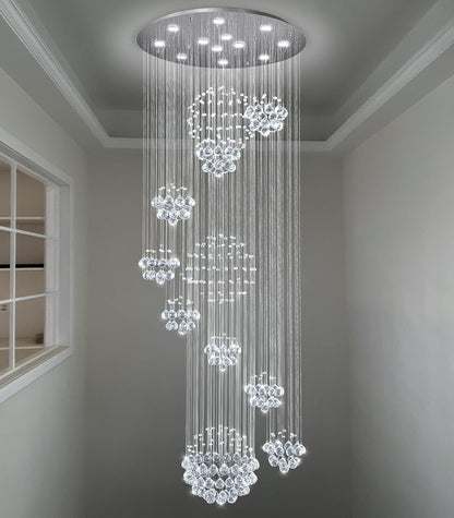 D32'' X H100'' Modern Large Chandelier for Foyer Glam Chandelier Raindrop Crystal Chandeliers LED Dimmable High Ceiling Light Fixtures for Staircaes Hallway Entryway Gold7