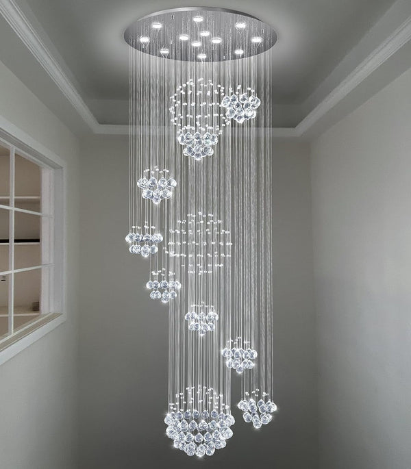 D32'' X H100'' Modern Large Chandelier for Foyer Glam Chandelier Raindrop Crystal Chandeliers LED Dimmable High Ceiling Light Fixtures for Staircaes Hallway Entryway Gold7