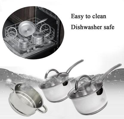 Stainless Steel Saucepan Glass Lid Casting Steel Handle Induction Impact Bonded 8 PCS Set Steamer3