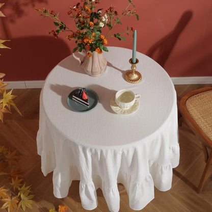 Cotton Linen Table Cloths Retro Farmhouse Heavy Fabric Table Cover Pink White Washable Table Top for Parties Coffee Kitchen Picnic round Table Cloth (White,Round, 70")2