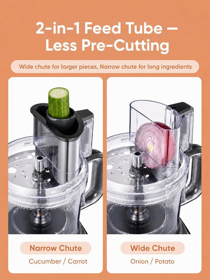 Food Processor, 12 Cup, 2-In-1 Feed Chute Food Chopper & Meat Grinder, 500 Watt Motor, BPA Free, Stainless Steel, Procesador De Alimentos for Mincing, Dicing, Shredding, Puree & Kneading Dough3