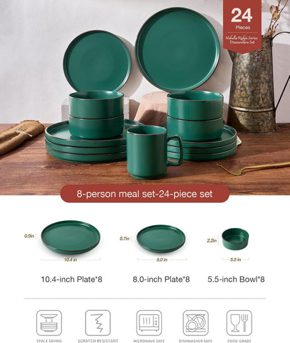 Nebula Ridge 24-Piece Stoneware Dinnerware Set, Dark Green2