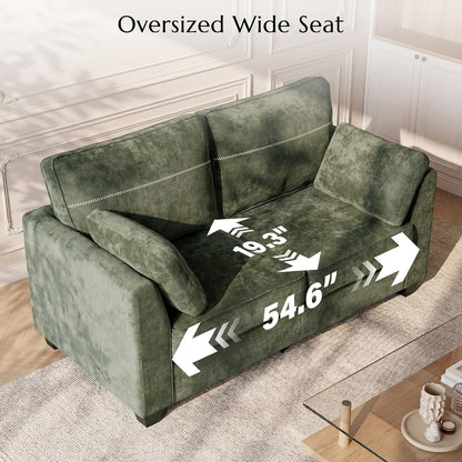 65.4" Loveseat Sofa, Chenille Love Seat with 2 Pillows, Green4
