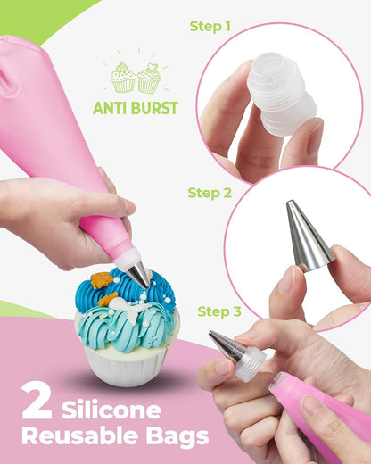 32 Piping Bags and Tips Set Frosting Piping Kit for Beginners & Pros | Storage Case, Baking Supplies Tools, 24 Icing Tips, 2 Reusable Piping Bags, 3 Scrapers, for Cupcake Cookie Cake Decorating4