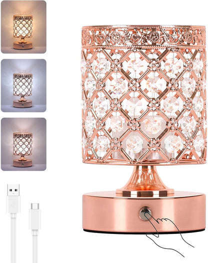 Rose Gold Crystal Rechargeable Cordless Table Lamp, Touch Small Desk Lamp4