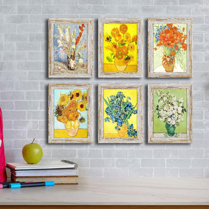 Rustic Distressed Retro Style White Photo Frame 5X7 Picture Frame Set of 6 with Real Glass for Pictures 4X6 with Mat or 5X7 without Mat, Wall Gallery or Tabletop Display5