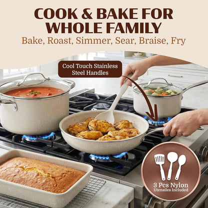 Ceraluxe 20Pc Pots and Pans Set Non Stick Ceramic Cookware Set | Bakeware & Utensils Included, Non Toxic PFOA/PTFE/PFOS Free Coating, Cool Touch Handles, Oven & Dishwasher Safe, Black5