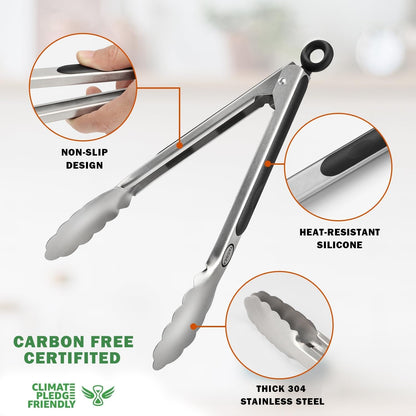 Stainless Steel Kitchen Tongs, Silicone Non-Slip Grip, Locking Grilling Food Tongs Set of 2, 9-Inch & 12-Inch5