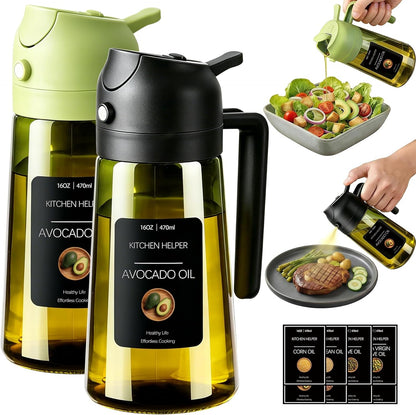 2 in 1 Olive Oil Sprayer for Cooking, 16Oz Light-Proof Oil Dispenser for Kitchen, Leak-Proof Oil Spray Bottle for Air Fryer, Salad, BBQ, Baking, Grilling - Black & Green1