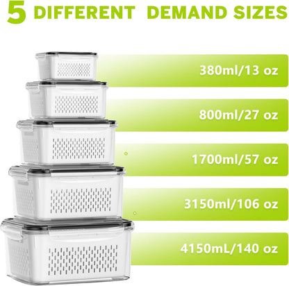 5 Pack Fruit Storage Containers for Fridge, Plastic Fruit Containers Set3