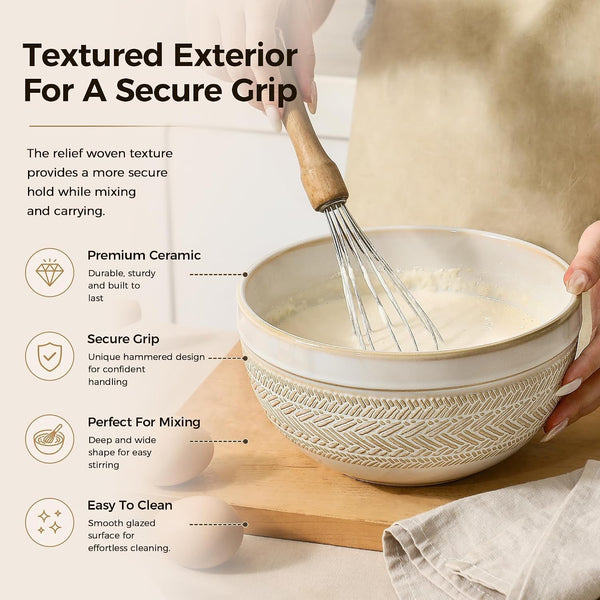 Ceramic Mixing Bowls Set of 3, Large Nesting Serving Bowls7