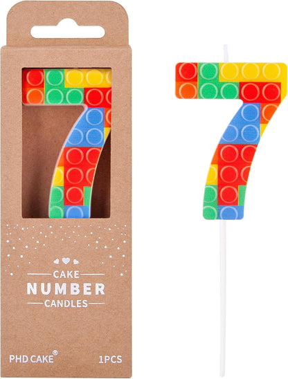 Number 7 Building Block Birthday Cake Candle, Numeral Birthday Candles1