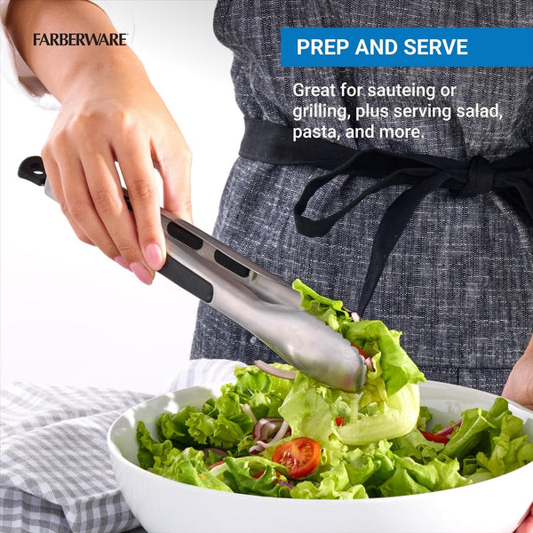 Pro 9 Inch Stainless Steel Locking Kitchen Tongs - Ergonomic Grip, Scalloped Tips for Cooking, Grilling, Serving and Meal Prep4