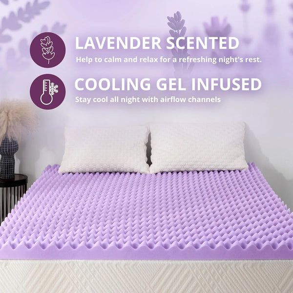 3 Inch Egg Crate Twin Memory Foam Mattress Topper, Cooling Gel Infused Foam Mattress Topper for Pressure Relief, Certipur-Us Certified Twin Bed Topper, Purple, 38"×75" | Lavender Scent Gel Infused Foam Mattress Topper for Pressure Relief, Certipur-Us Certified Twin Bed Topper, Purple, 38"×75"3