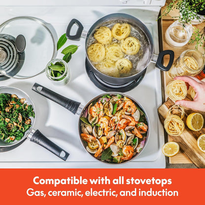Cookware Set with Glass Lids with Nonstick, PFOA Free and Scratch Resistant Surface, Aluminum Bakeware, Pots and Pans, Storage Bowls & Utensils, Compatible with All Stovetops, 21 Piece, Gray8