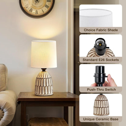 Table Lamps Set of 2-13.5" Small Boho Lamp - Bedside Lamps - Farmhouse Rustic Ceramic Table Lamp for Bedroom, Living Room, Nightstand, Office, Side Desk Lamp, End Table Lamp5