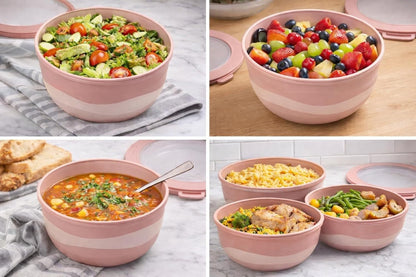 Pera Plastic Mixing Bowls with Lids - 8-Piece Airtight Leak-Proof Nesting Bpa-Free Prep Bowl Set for Kitchen & Food Storage, Large 4200Ml Capacity, Microwave & Dishwasher Safe (Pink)6