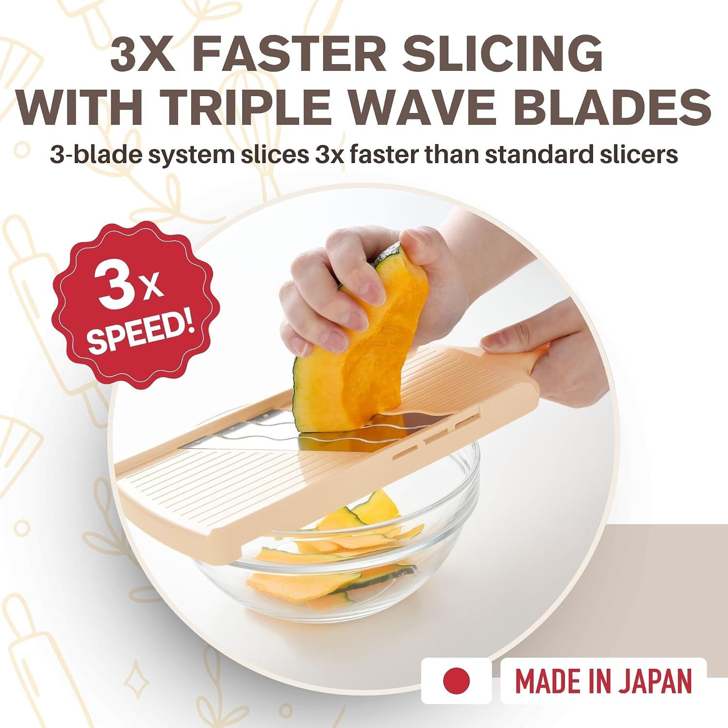 arnest-japanese-cabbage-slicer-mandoline-3-blade-triple-wave-ultra-thin-shredder-for-tonkatsu-style-slaw-stainless-steel-wave-blades-safety-holder-easy-rinse-clean-compact-beige-made-in-japan