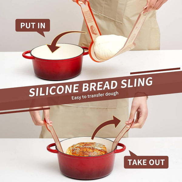 Silicone Sourdough Bread Sling Mat - 2Set round Dough Baking Slings for Dutch Oven, Nonstick High Degree Kitchen Sourbread Making Loaf Pan Lifter Liner, Reusable Cooking Transfer Mats with Long Handle2