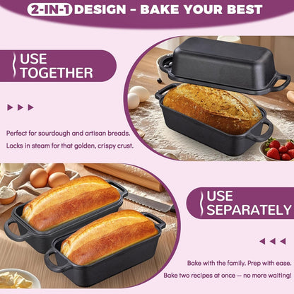 Cast Iron Loaf Pan with Lid 9X5 Inch,Sourdough Pan | 2 in 1 Loaf Pans for Baking Bread, Even Heat Distribution for Sourdough, Homemade Bread6