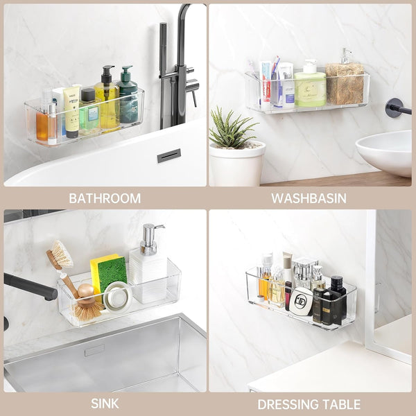 2 Pcs Clear Shower Shelf, Large Bathroom Wall Mounted Shower Caddy6