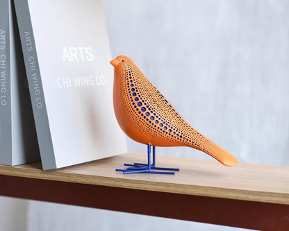 Bird Figurine, Modern Sculpture and Statues for Home Decor, Animal Statues for Bookshelf, Table, Entryway, Fireplace, Resin Decorative Sculpture with Chic Polka Dots Art Design (Orange)3