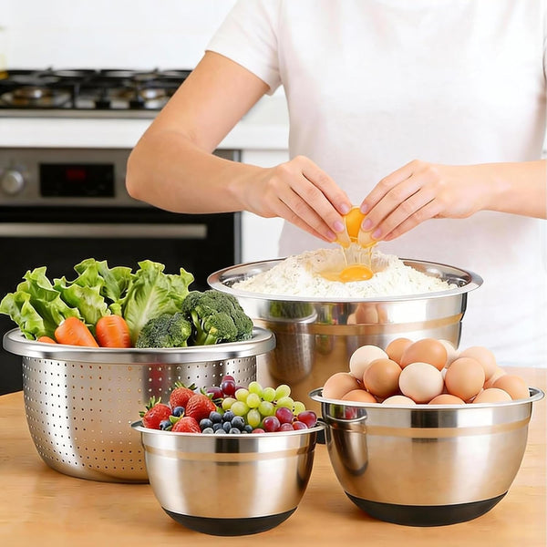 Stainless Steel Mixing Bowls Set with Lids & Silicone Base,7‑Piece Set8