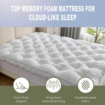 5 Inch Memory Foam Mattress Topper Queen for Back Pain Relief | 5 Inch Extra Thick Gel Memory Foam Topper with Pressure Relief, Body Contouring Support, 4-Way Straps and Plush Comfort3