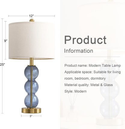25" Blue Table Lamps for Living Room, Glass Modern Table Lamp Set of 2, USB Charging Ports, Linen Shade, Bedside Lamps for Bedroom, Nightstand, Side Table4