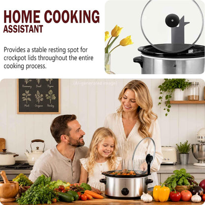 Slow Cooker Pot Lid Holder - 2Pcs Sturdy Lid Rack Designed for Oval & round | Drip-Back Channel Keeps Counter Dry, Hands-Free, Anti-Slip, Rust-Proof Steel, Quick-Clean, Compact, No-Wobble2