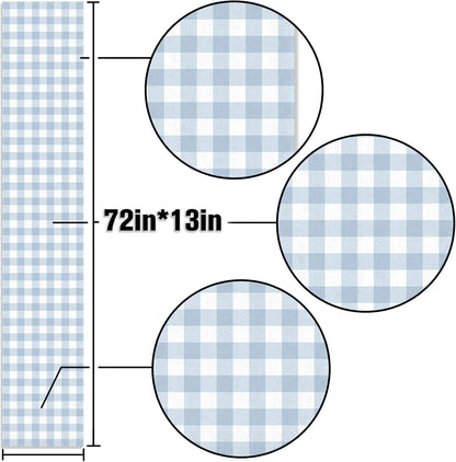 Dusty Blue Gingham Table Runner Blue Checkered Boy Girl Baby Shower Birthday Party Decoration Home Dining Kitchen Island Decor (13" X 72")3