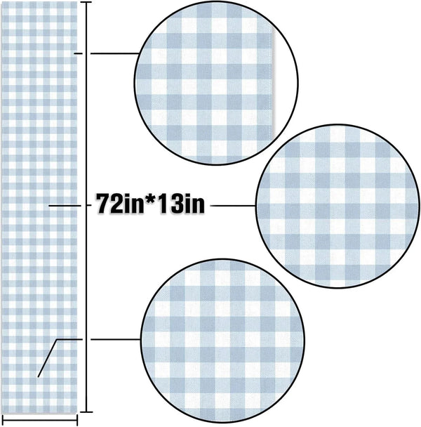 Dusty Blue Gingham Table Runner Blue Checkered Boy Girl Baby Shower Birthday Party Decoration Home Dining Kitchen Island Decor (13" X 72")3
