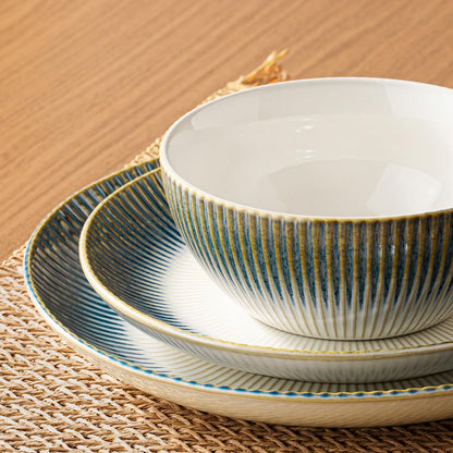 24-Piece Stoneware Dinnerware Set, Blue Reactive Glaze for 83