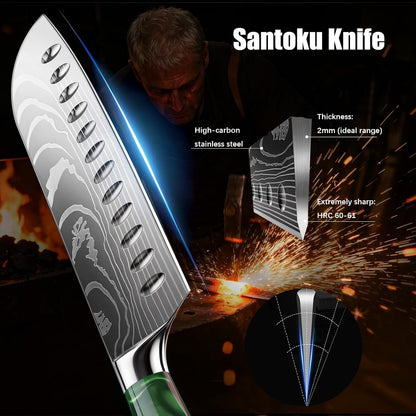 7 Inch Santoku Knife, Pretty Design, High‑Carbon Steel, Resin Handle3