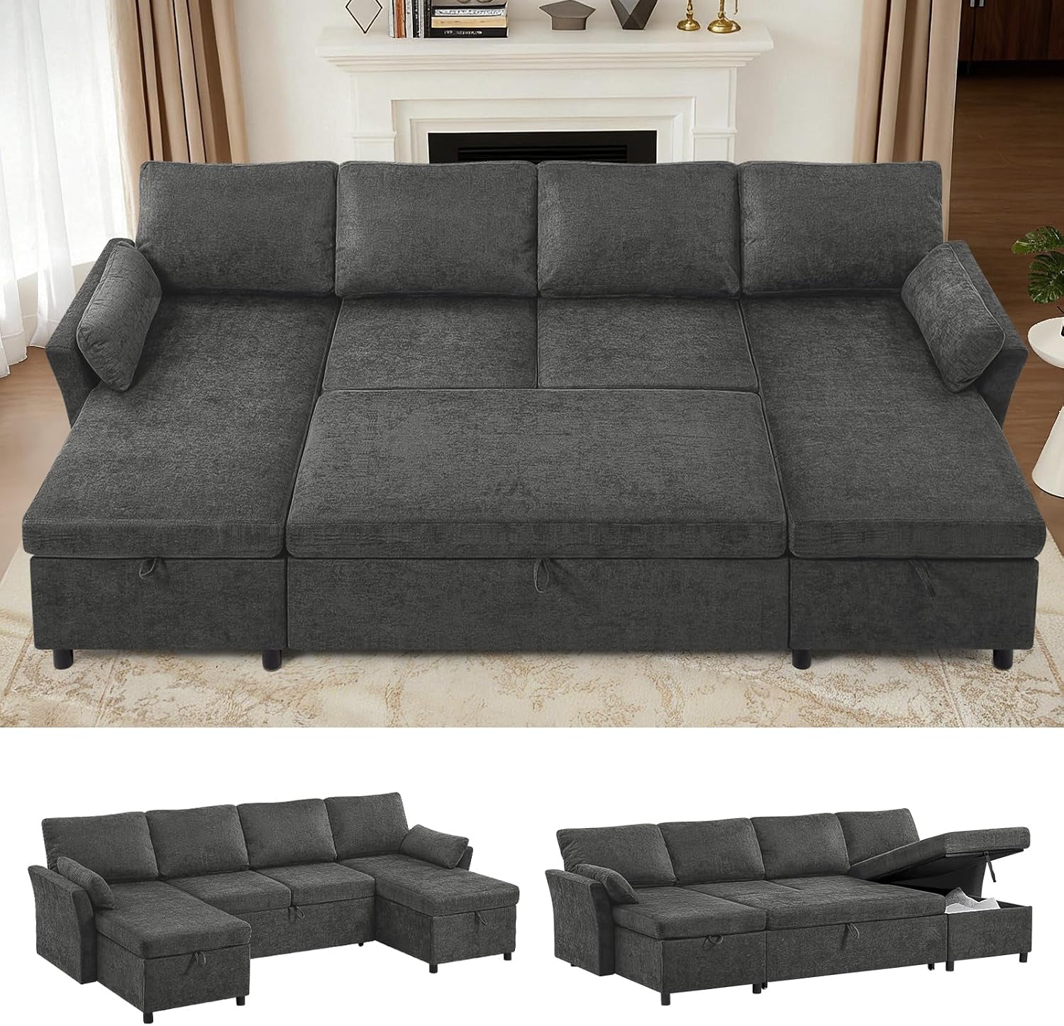 107-inches-chenille-sectional-sofa-with-pull-out-sofa-bed-grey