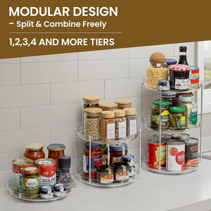 2 Tier Non-Skid Acrylic Lazy Susan Turntable Organizer - Rotating Spice Rack - Spinning Organization Tray for Kitchen, Pantry, Countertop, Closet, Bathroom, Vanity, Medicine Cabinet Organizing, 9.25''3