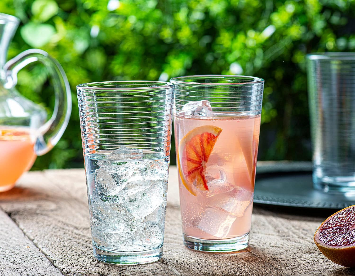 set-of-16-heavy-base-ribbed-durable-drinking-glasses-includes-8-cooler-glasses-17oz-and-8-rocks-glasses-13oz-clear-glass-cups-elegant-glassware-set