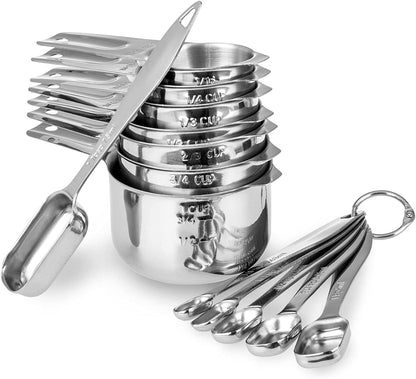 13-Piece Measuring Cups and Spoons Set, 18/8 Stainless Steel, Silver1