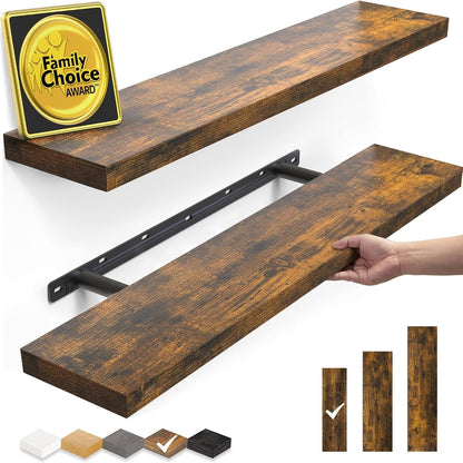 Rustic Brown Floating Shelves 22.5In, Set of 2, Wall Mount Wood Shelf | Easy Install, 22Lbs Max Load, Hidden Bracket, for Bathroom Bedroom Living Room or Kitchen, Hanging Shelf Book Decor Storage1